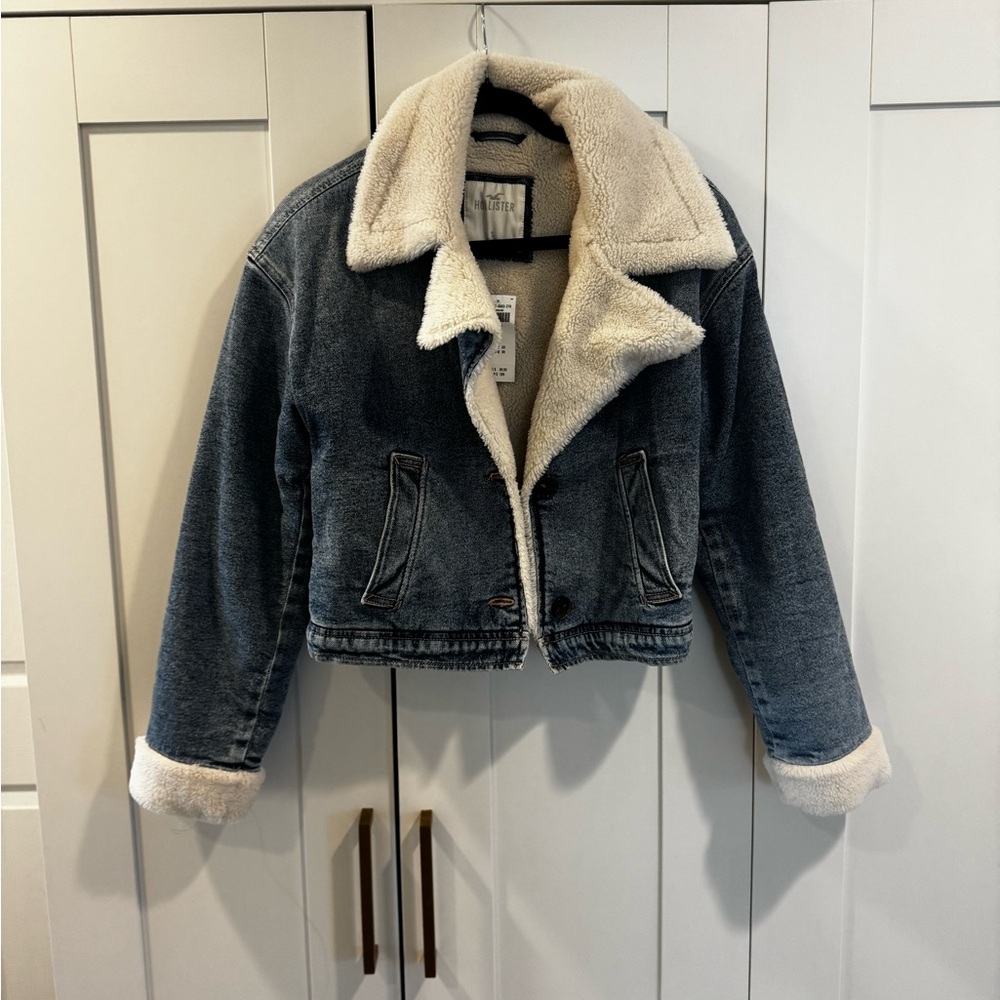 Hollister Blue Denim Jacket with Cream Sherpa Lining